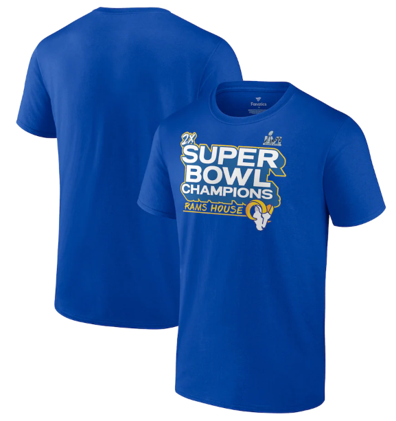 Men's Los Angeles Rams 2022 Royal Super Bowl LVI Champions Parade Celebration T-Shirt Men's Los Angeles Rams 2022 Royal Super Bowl LVI Champions Parade Celebration T-Shirt